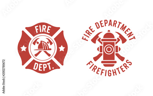Fire department logos modern and vintage styles firefighter badge emblems with classic symbols