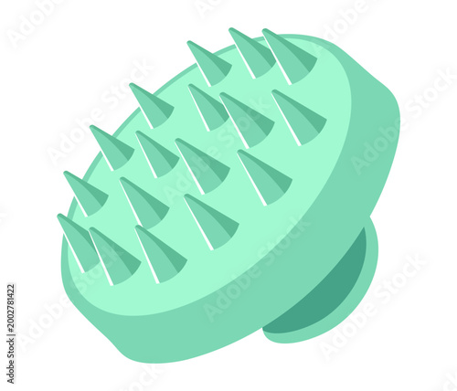 Scalp massager brush vector illustration in flat style. Silicone shampoo massage comb icon isolated on white background.