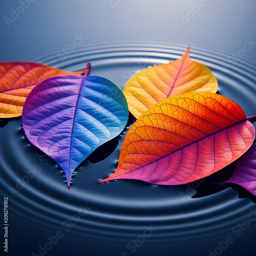 Vibrant Neon Leaves Floating on Rippling Water