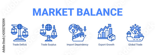 Market Balance web banner icon concept, with Trade Deficit, Trade Surplus, Import Dependency, Export Growth.