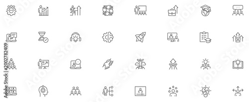 Training and Coaching Line Editable Icons set. Vector illustration in modern thin line style of education related icons: skills, lector, advise, support, and other.