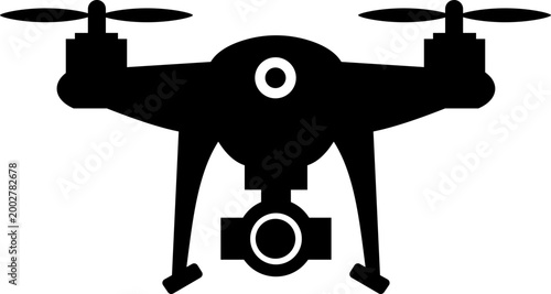 Drone icon quadcopter UAV silhouette outline vector pack, aerial camera technology flying device symbol, flat and line style black icons isolated on transparent background