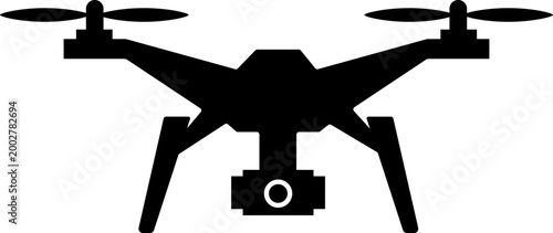 Drone icon quadcopter UAV silhouette outline vector pack, aerial camera technology flying device symbol, flat and line style black icons isolated on transparent background