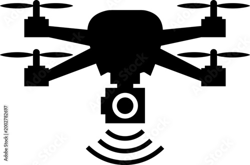 Drone icon quadcopter UAV silhouette outline vector pack, aerial camera technology flying device symbol, flat and line style black icons isolated on transparent background