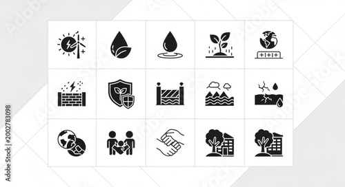 Set of environmental protection and sustainability icons.