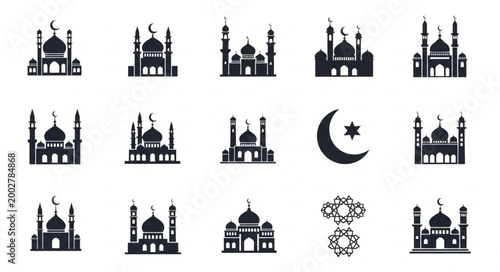 Fotografie Collection of Islamic Mosque Icons and Symbols.