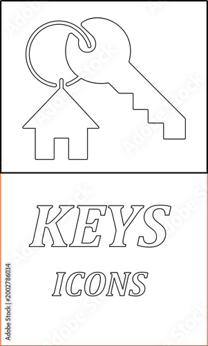 Keys icon key, lock, unlock, security, access, house, door, property symbols, vintage and modern key shapes in flat and line style black vector illustration isolated