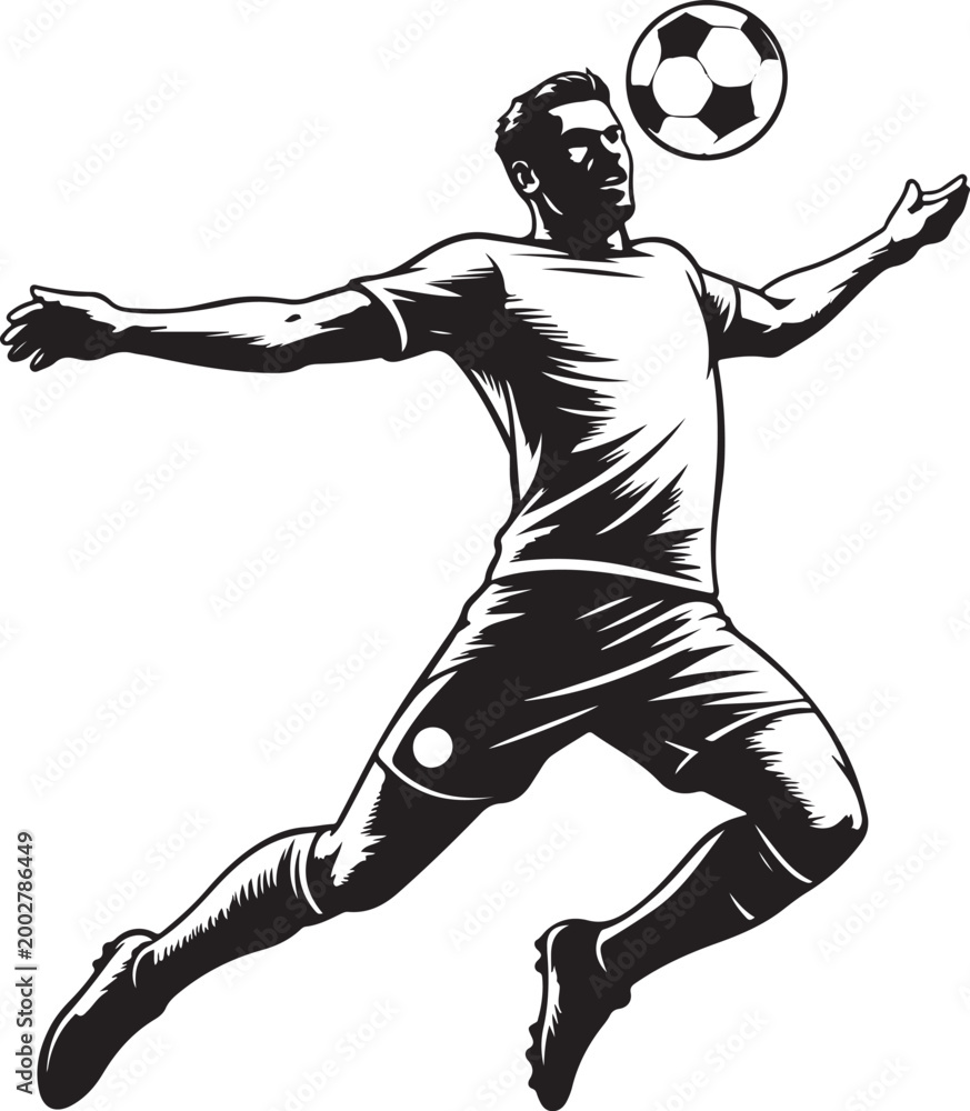 Naklejka premium Dynamic Soccer Player Heading Ball Vector Illustration