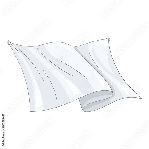 A simple white fabric banner is hanging and waving in the gentle breeze