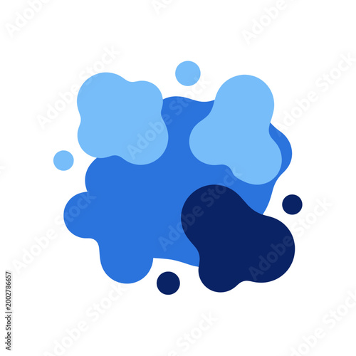 A collection of abstract blue shapes layered on a clean white background