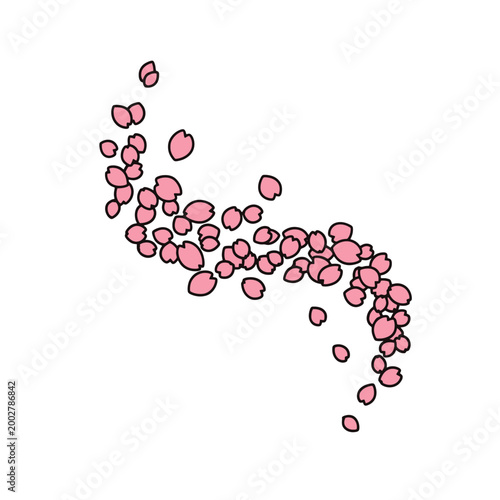 A beautiful swirl of pink flower petals floating in the air on white background