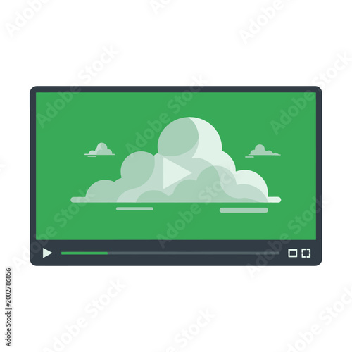 A digital media player interface showing a cloud icon on a green screen background