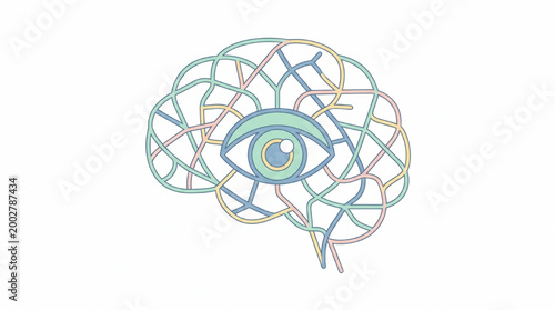Abstract brain illustration with an eye in center