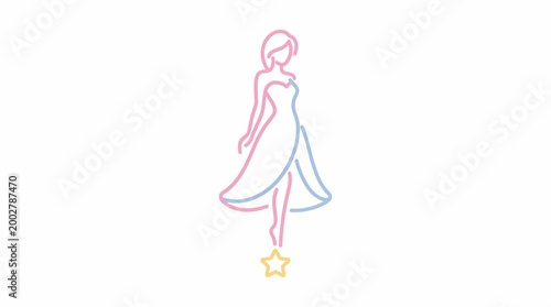 Elegant woman silhouette in dress with star icon