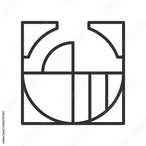 Geometric abstract composition, icon in line design. geometric, abstract, composition, shapes, grid, minimal, structure on white background vector. Geometric abstract composition editable stroke icon
