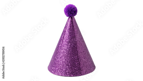Canvastavla A purple party hat with a pom-pom on top isolated on transparent background cut