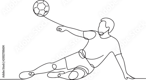 continuous line drawing of bicycle kick soccer player vector