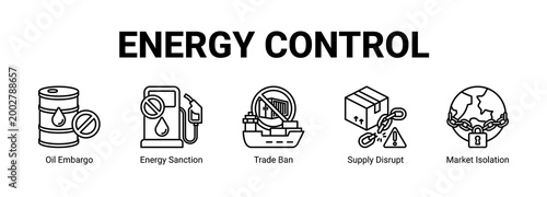 Energy Control web banner icon concept, with Oil Embargo, Energy Sanction, Trade Ban, Supply Disrupt.