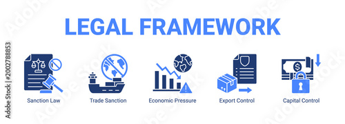 Legal Framework web banner icon concept, with Sanction Law, Trade Sanction, Economic Pressure, Export Control.