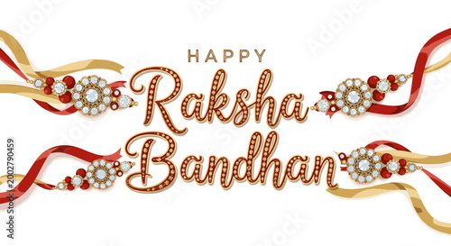 Happy Raksha Bandhan greeting card with traditional ornate gold rakhis