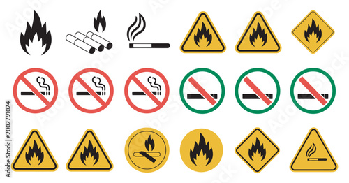 No open fire no smoking icon symbol vector illustration prohibition forbidden not allowed signs isolated on white background safety fire prevention hazard awareness design