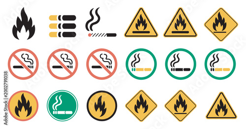 No open fire no smoking icon symbol vector illustration prohibition forbidden not allowed signs isolated on white background safety fire prevention hazard awareness design
