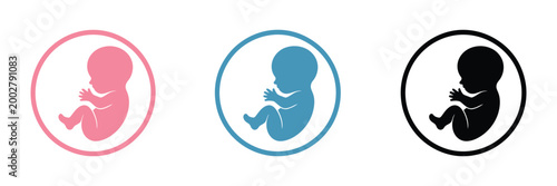 Fetal development icons, pregnancy growth symbols vector illustration for prenatal stages, healthcare, and baby development concepts