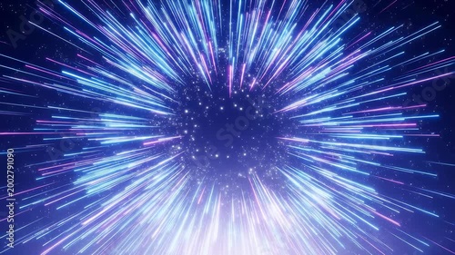 Vibrant explosion of colorful light particles creating a dynamic starburst effect. Represents celebration, energy, and excitement in visual storytelling