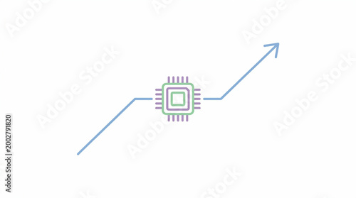 Digital technology microchip with growth arrow