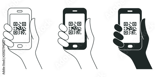 QR code scan icon mobile phone scanning QR code digital payment fast access link authentication process contactless information modern flat vector design
