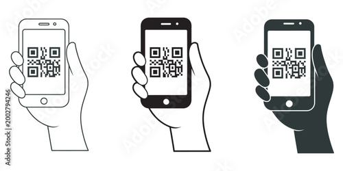 QR code scan icon mobile phone scanning QR code digital payment fast access link authentication process contactless information modern flat vector design
