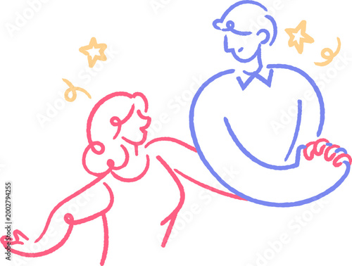 couple shared smiling in front of the mirror human conncection concept rough line illustration