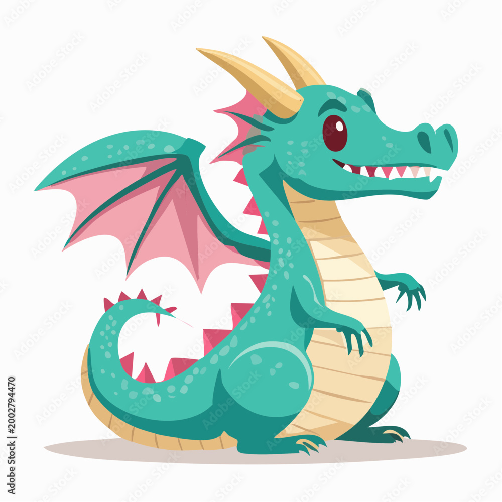 Fototapeta premium Cute Teal Dragon Illustration