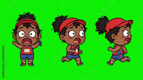 Cartoon Runner in Action - Sprinting with Determination and Speed on Green Screen.