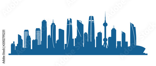 Contemporary urban skyline. Monochrome vector graphic