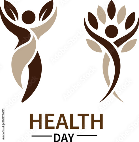 Health day logo with two human figures made of leaves and branches
