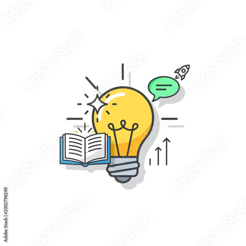 A bright light bulb icon representing creative ideas and learning concepts