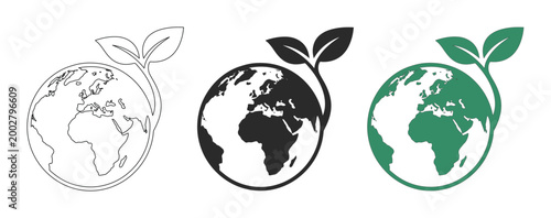 Obraz na płótnie Eco-friendly Earth globe vector icon set, sustainable planet symbol, environment