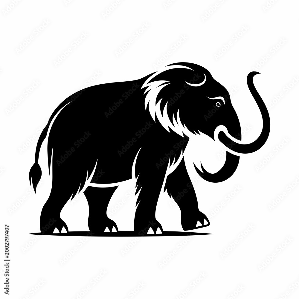 Obraz premium A sleek black and white vector illustration of an elephant standing on a flat surface with a minimalist and stylized design.
