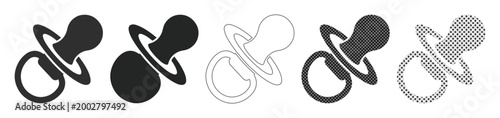 Fotografie Baby Pacifier Icon Set, five black and white vector illustrations of infant soot