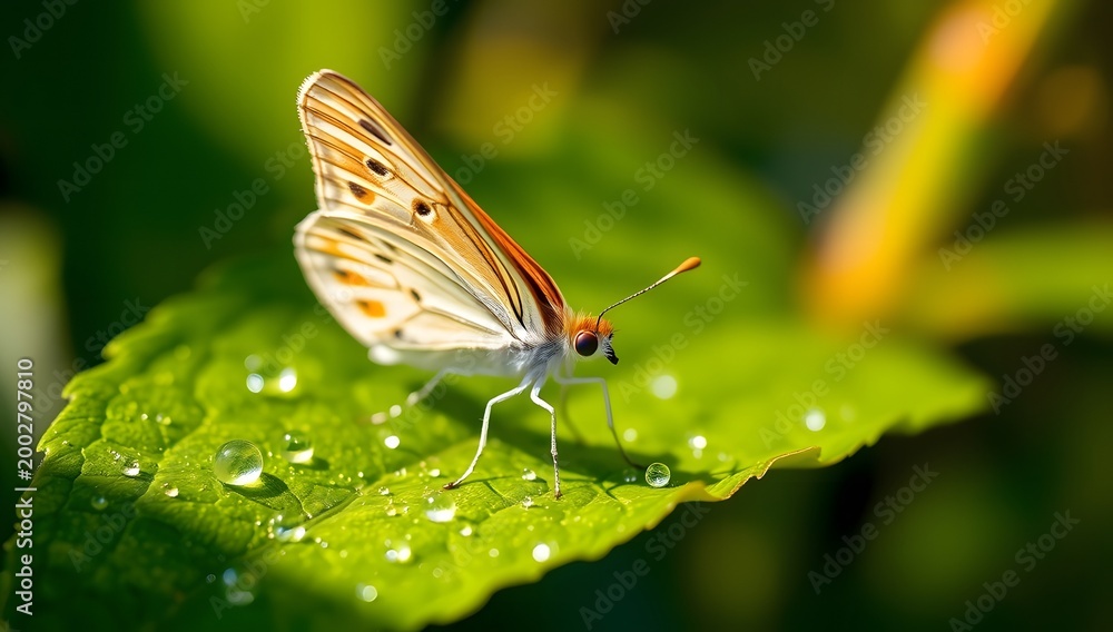 Obraz premium butterfly on leaf with dew natural soft lighting design 