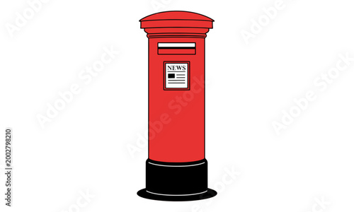 Red Pillar Mailbox Illustration for Newspaper on White Background