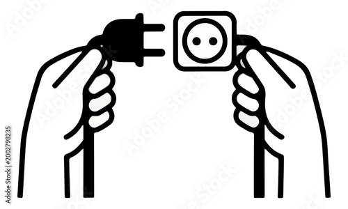 Hands Connecting Electric Plug and Socket Vector Icon