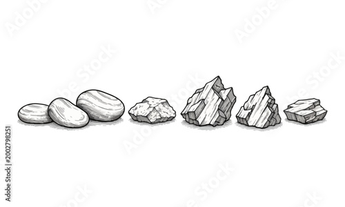 Stone and Rock Collection Hand Drawn Set Isolated on White
