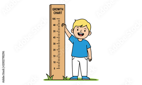 Child growth chart with boy measuring height vector illustration