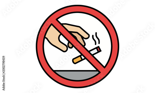 No Smoking and Littering Sign Icon with Hand Dropping Cigarette
