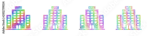 Colorful sketch office building icon design set