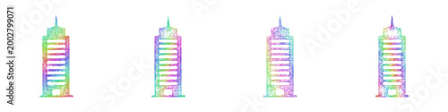 Colorful sketch skyscraper icon design set