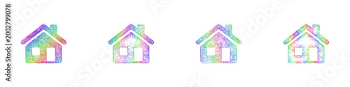 Rainbow color sketch house icon design set