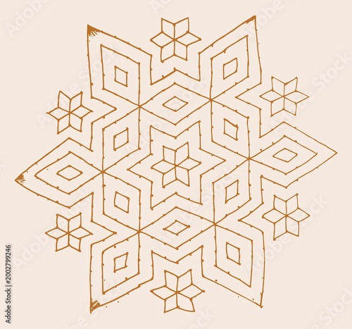 Editable hand drawing of traditional rangoli design element illustrations.